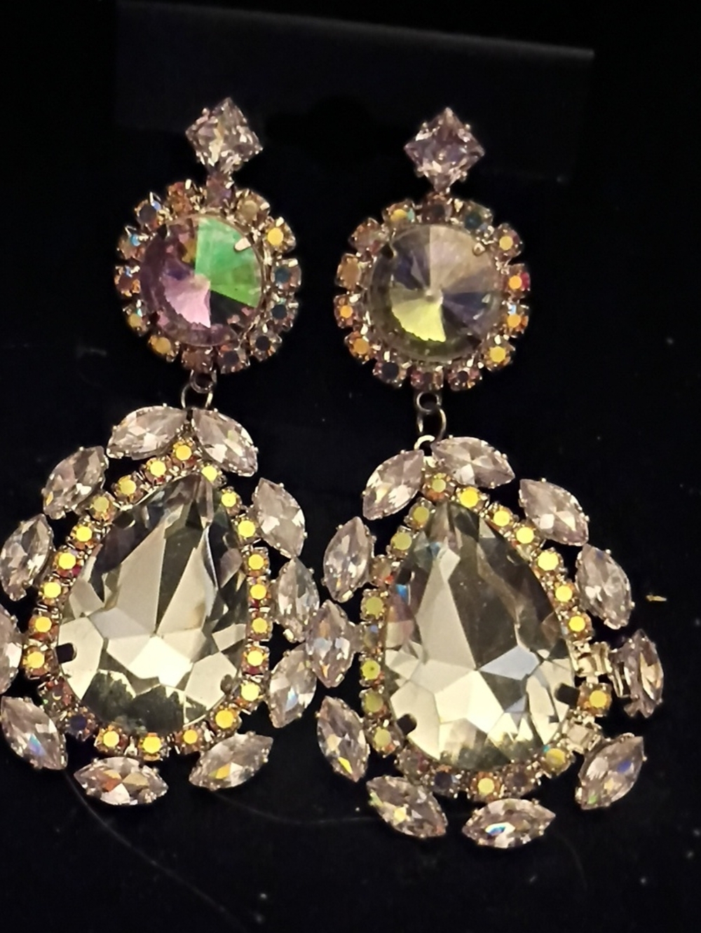 Crystal Teardrop Statement Earrings in Clear and Iridescent